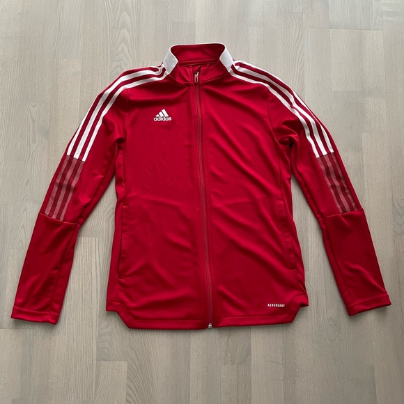Adidas Three Stripe Red Track Jacket made w/ some recycled materials - Picture 2 of 9